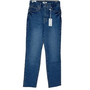 Good American Classic Raw Hem High Rise Jeans Skinnyish Blue940 Women 2/26 NWT